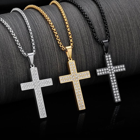 Men Stainless Steel Crucifix Cross Jesus Christ Pendant Necklace - Picture 6 of 9